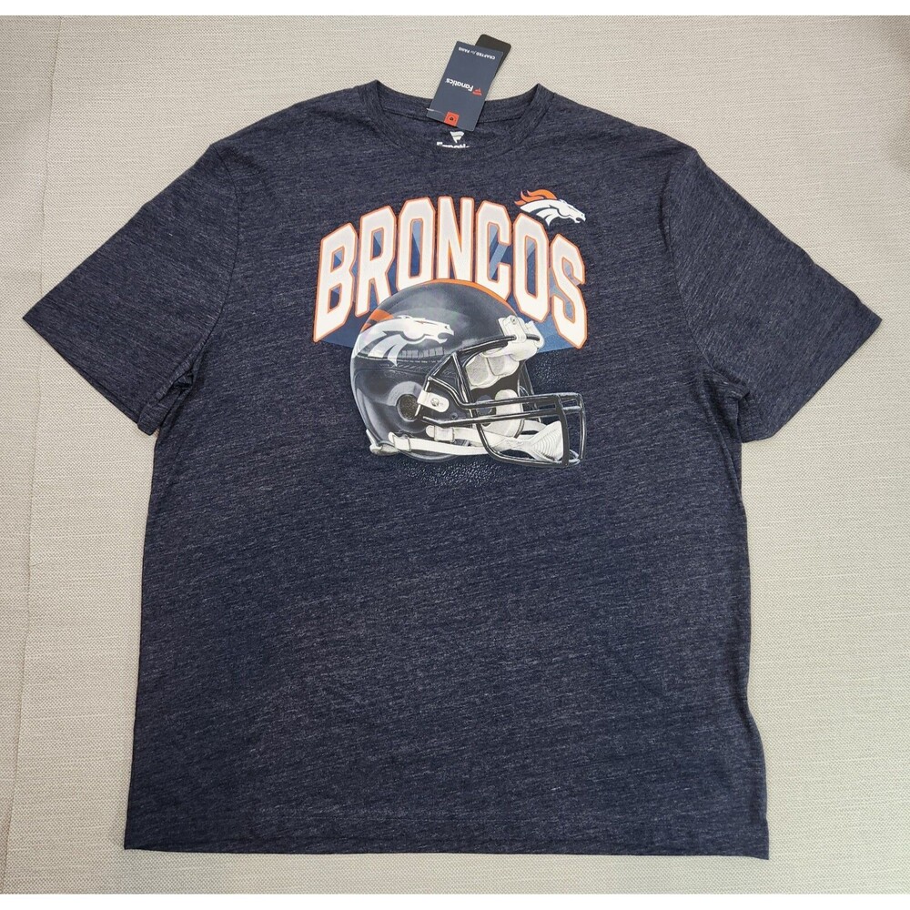 Fanatics Denver Broncos Size XL Short Sleeve T-shirt Blue Heather Poly Blend Men